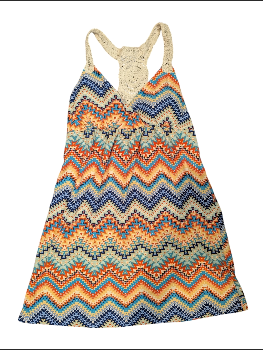 Derek Heart Multicolor Chevron Sundress with Crochet Back, Boho Size Small